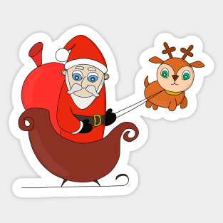 Santa Claus on the Sleigh with a Cute Reindeer Sticker